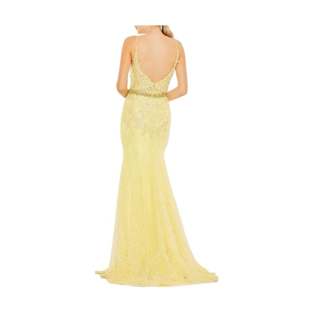 Mac Duggal 79341 Lace Embellished Trumpet Gown Lemon Yellow Size 16 NWOT - Picture 4 of 13